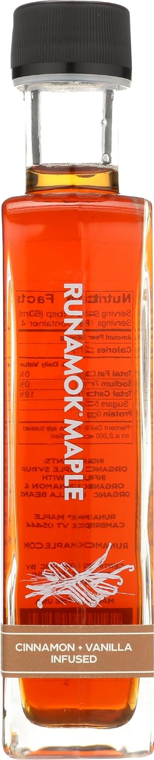 Runamok Maple Cinnamon-Vanilla Infused Maple Syrup - Authentic & Real Vermont Maple Syrup | Gluten Free & Natural Sweetener | Breakfast, Coffee, Pancakes Maple Syrup | 8.45 Fl Oz (250mL)