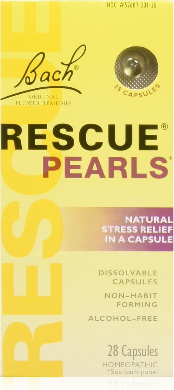 Bach RESCUE PEARLS, Natural Orange Vanilla Flavor, Natural Stress Relief, Homeopathic Flower Essence, Quick-Dissolve, Gluten & Sugar-Free, 28 Count