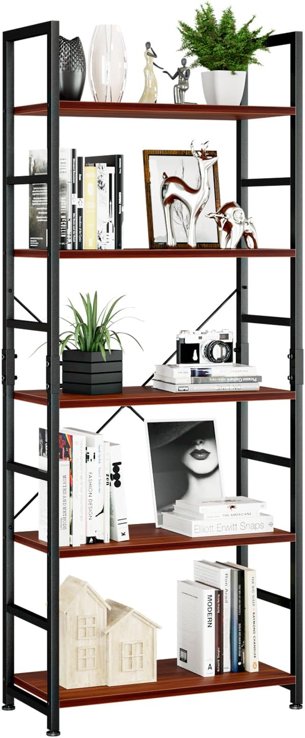 NUMENN 5 Tier Bookshelf, Tall Freestanding Open Storage Bookcase, Vintage