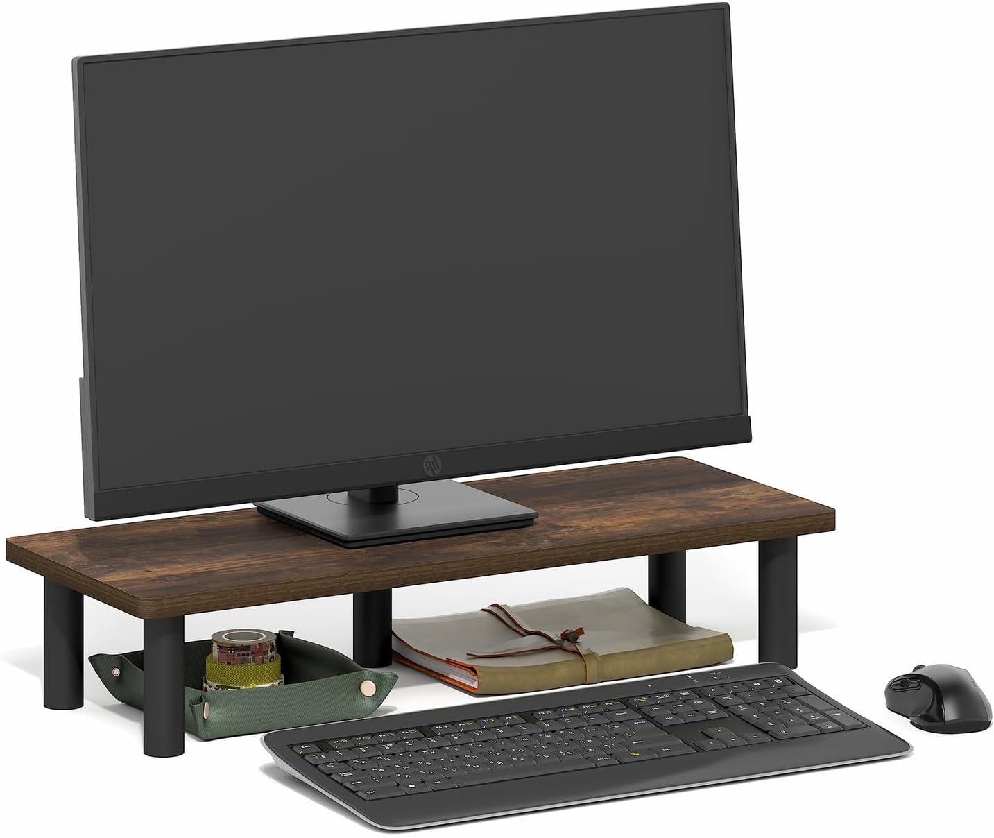 FURINNO Turn-N-Tube Monitor Stand, French Oak Grey/Black