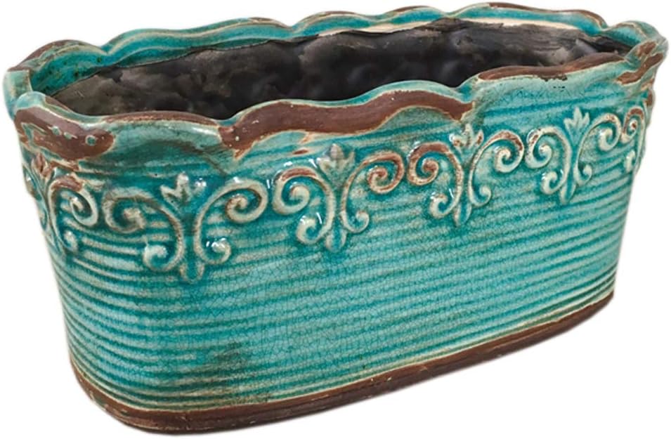 Blue Rectangular Ceramic Succulent Planter, 10 Inch, Indoor Use