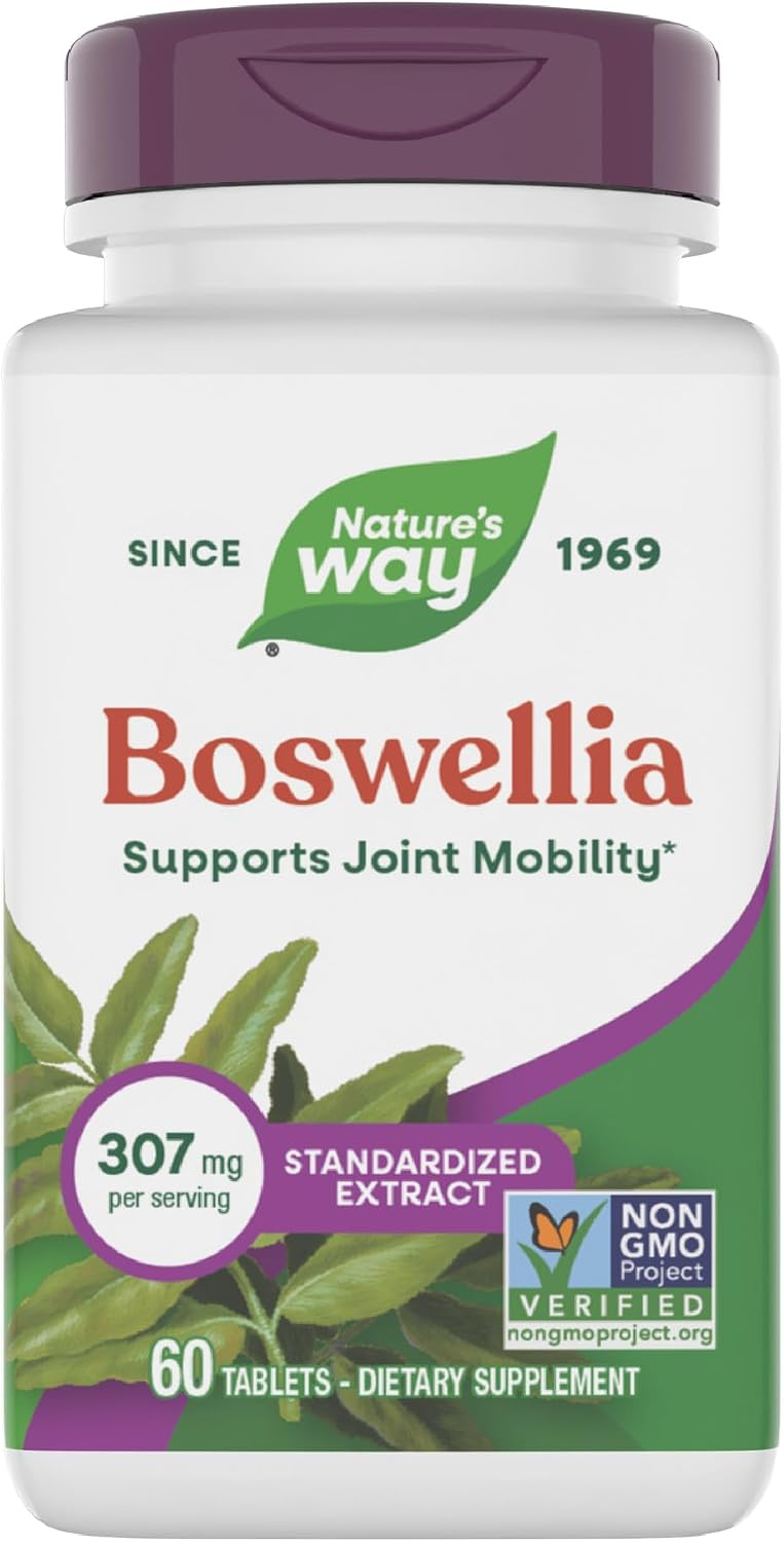 Nature's Way Boswellia Standardized Extract, Supports Joint Mobility*, 307 mg Boswellia serrata Extract per Serving, Frankincense Supplement, Gluten Free & Vegan - 60 Tablets (Packaging May Vary)