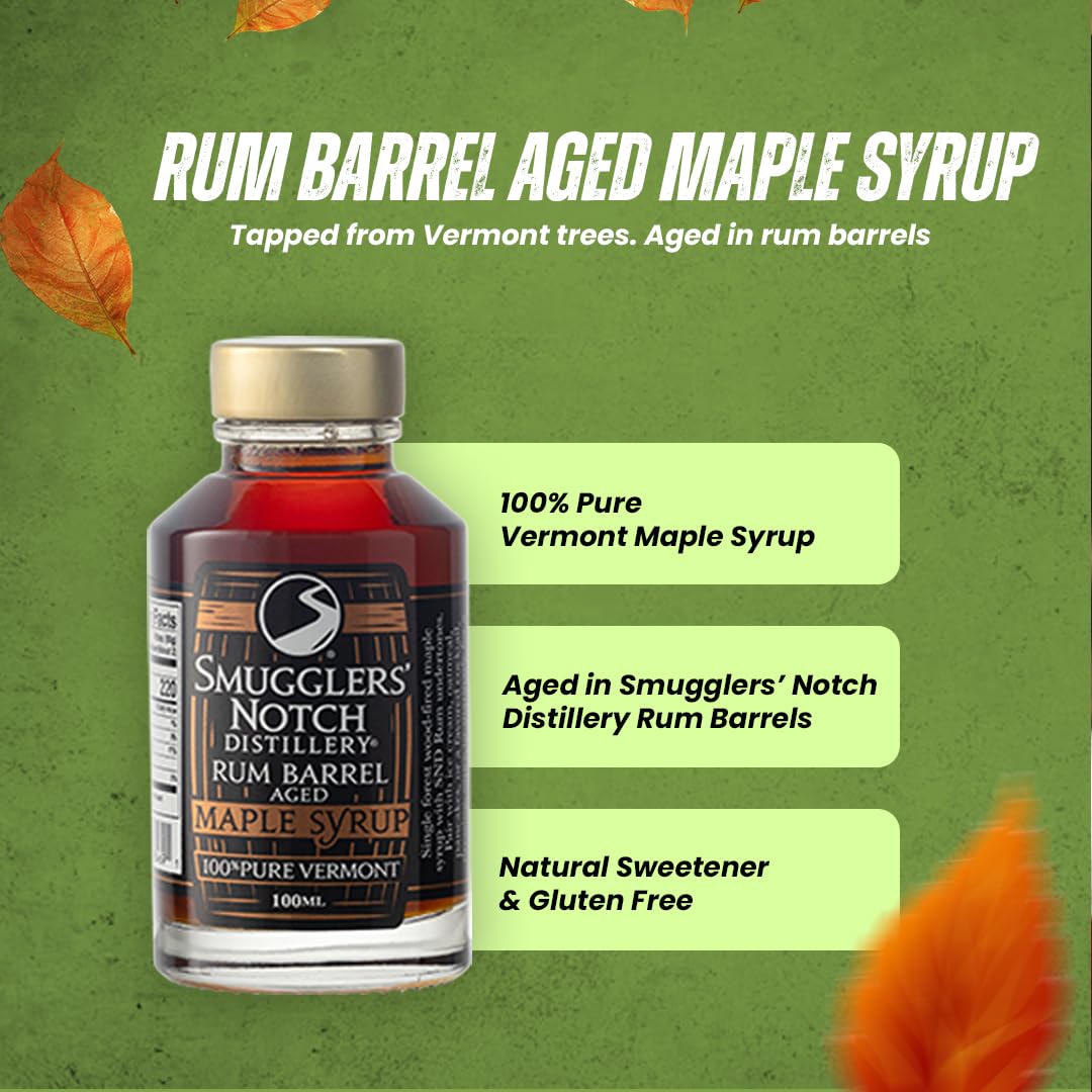 Smugglers’ Notch Maple Works – Bourbon Barrel Aged – 100% Pure Vermont Maple Syrup – Natural Sweetener & Gluten Free – Rich Taste – Waffles and Pancakes, Cocktails, Marinades, 3.38 Fl Oz. (100 mL)