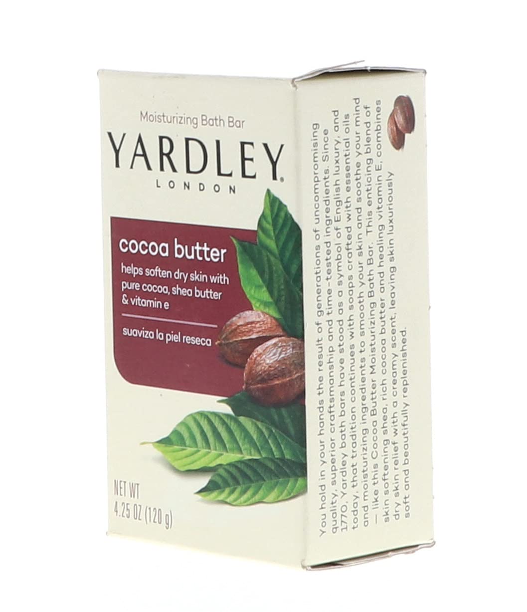 Yardley London Nourishing Bath Soap Bar Cocoa Butter, Helps Soften Dry Skin with Pure Cocoa Butter, Shea Butter & Vitamin E, 4.0 oz Bath Bar, 1 Soap Bar