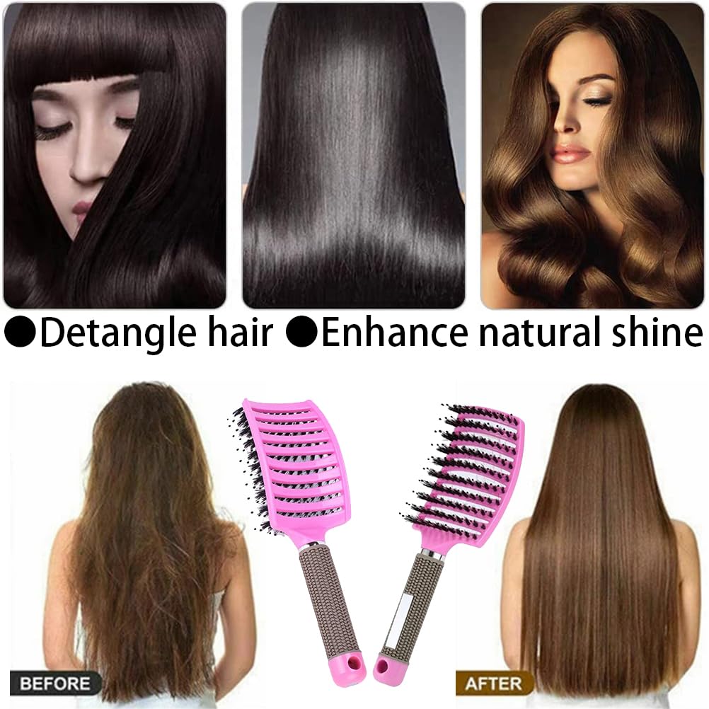 Boar Bristle Detangler Vent Hair Brush for Blow Drying, Curved Vented Paddle Detangling Brush for Women Men