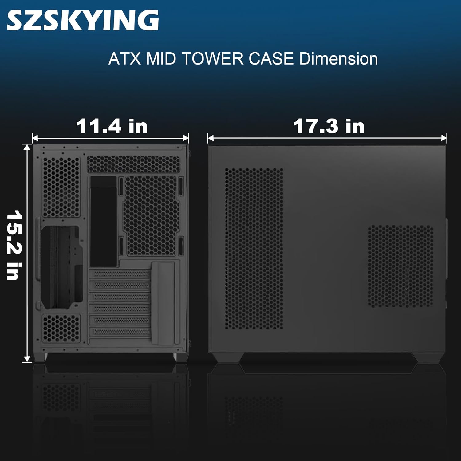 SZSKYING Mid-Tower Gaming ATX PC Case, 9 ARGB Fans with Remote, Tempered Glass, 360mm Radiator, Type-C, Black.