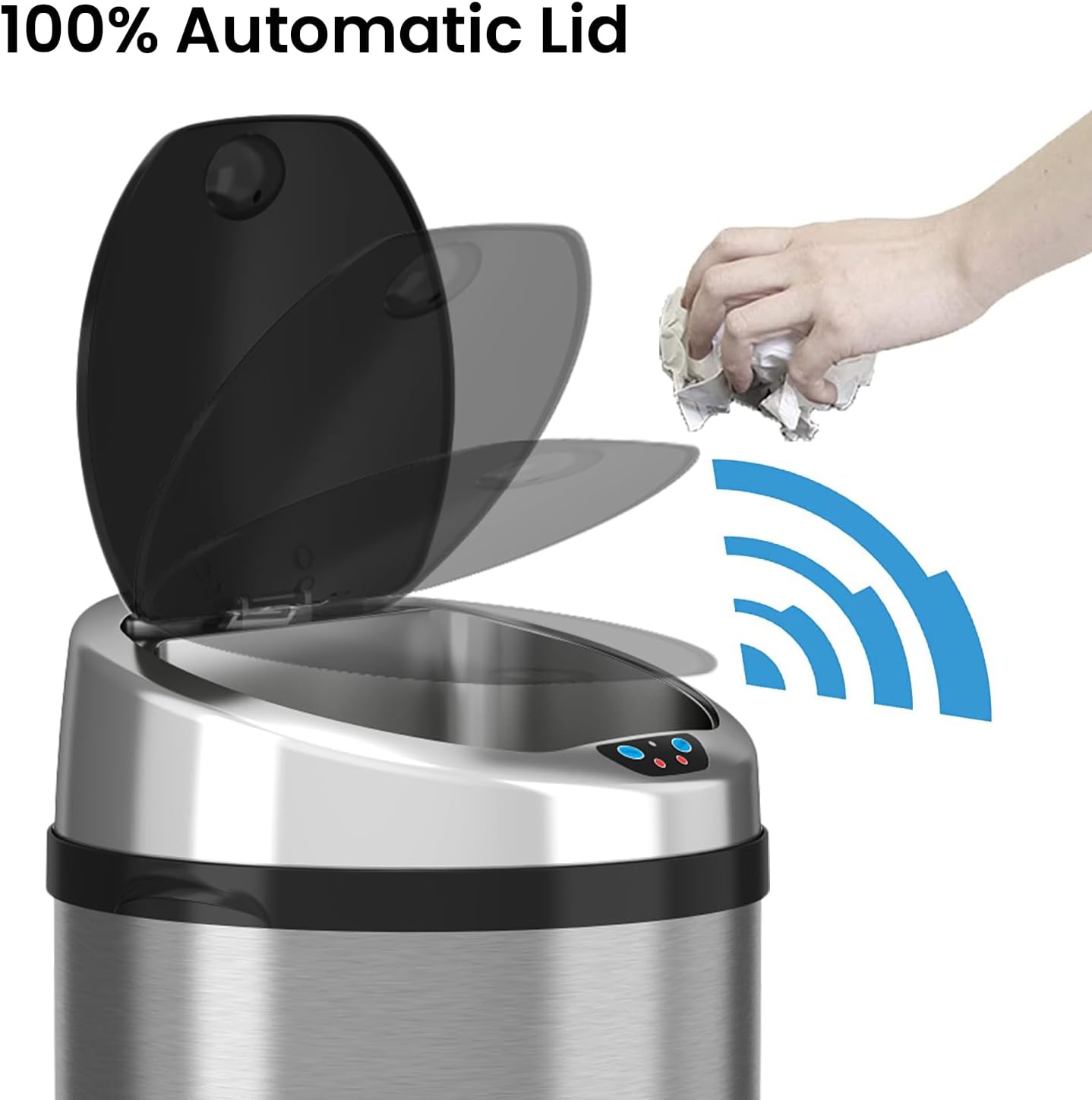 iTouchless 13 Gallon Touchless Sensor Kitchen Trash Can with Odor Control System, Brushed Stainless Steel, Round Garbage Bin for Home or Office - IT13RCB