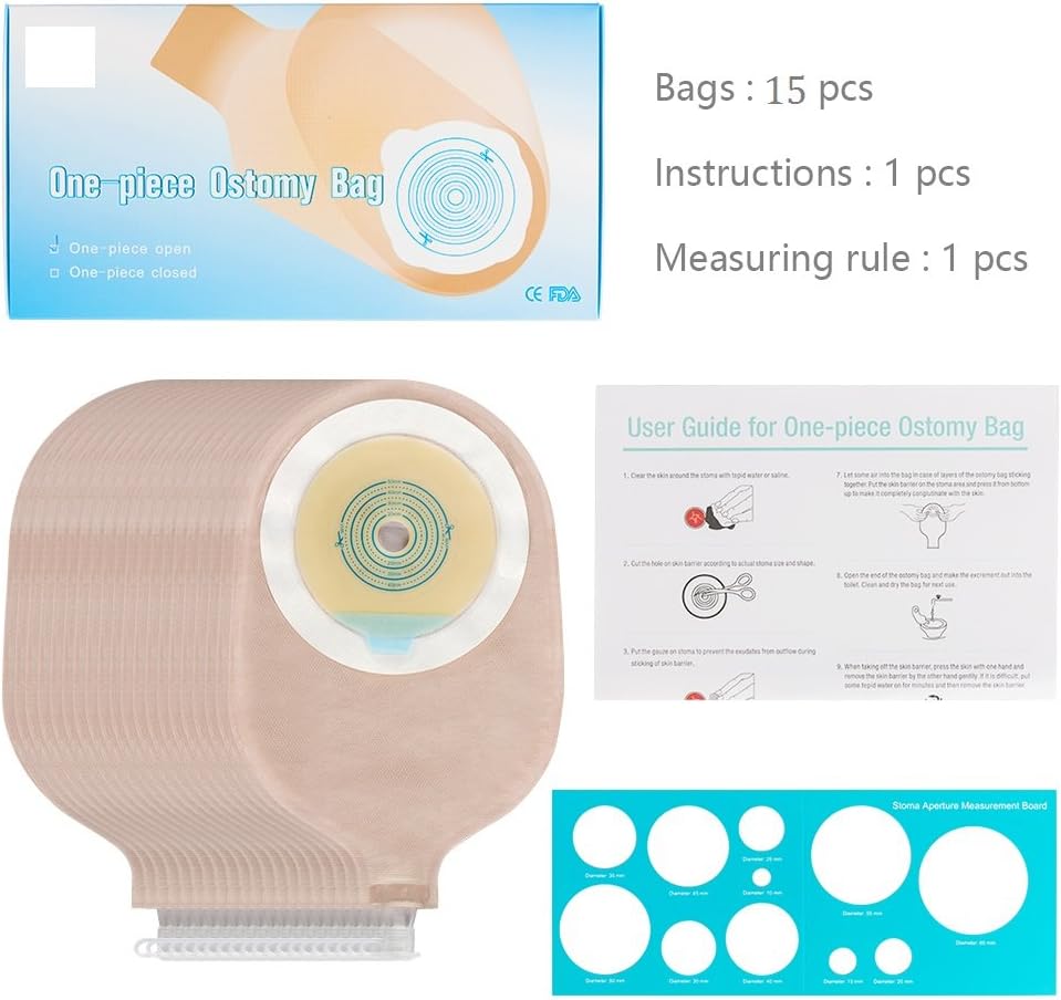 15PCS One-Piece Urostomy Bag Drainable Pouches for Ostomy | with Measure Card,Urostomy Supplies for Colostomy Ileostomy Stoma Care, Cut-to-Fit
