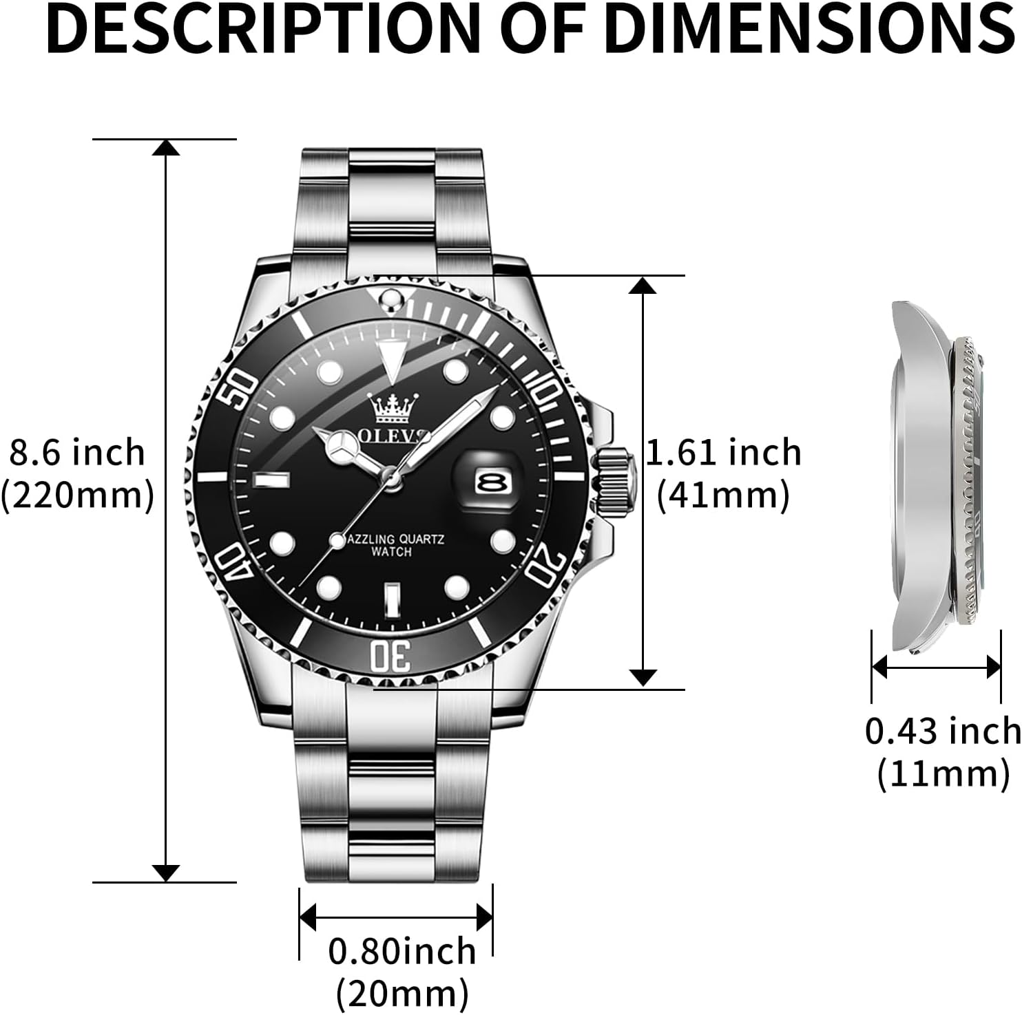 OLEVS Luxury Watches for Men Big Stainless Steel Waterproof Quartz Analog