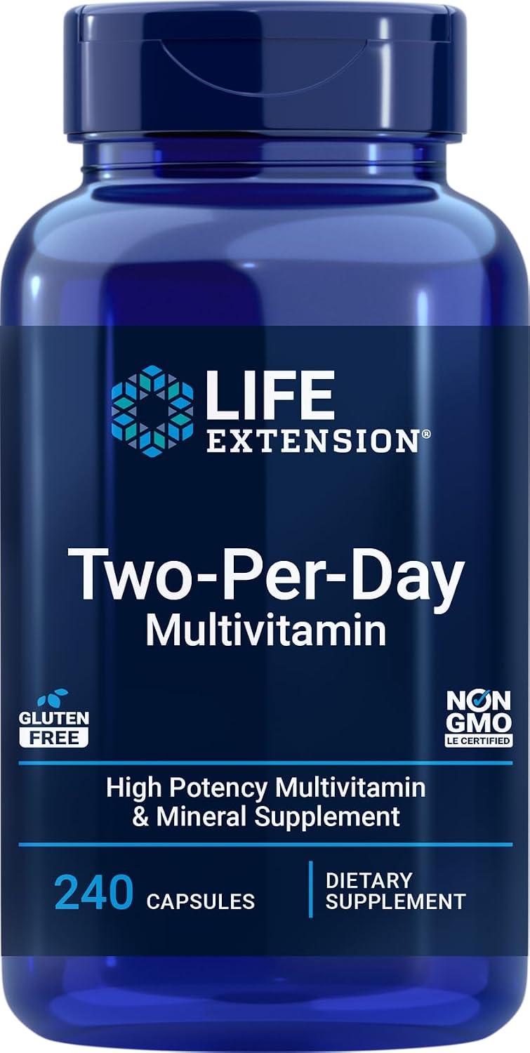 Life Extension Two-Per-Day Multivitamin, Vitamins B, C, D, zinc, Packed with Over 25 Vitamins, Minerals & extracts, Two-Month Supply, Non-GMO, Gluten-Free, 120 Capsules