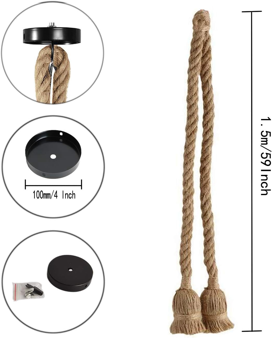 2 Heads Vintage(1.5+1.5 Meter) Hemp Rope Pendant Light Fixture E26/E27 Base,Retro Hemp Rope Hanging Light Vintage Ceiling Light Lamp Retro Style for Dining Hall Restaurant Bar Lighting,110V …