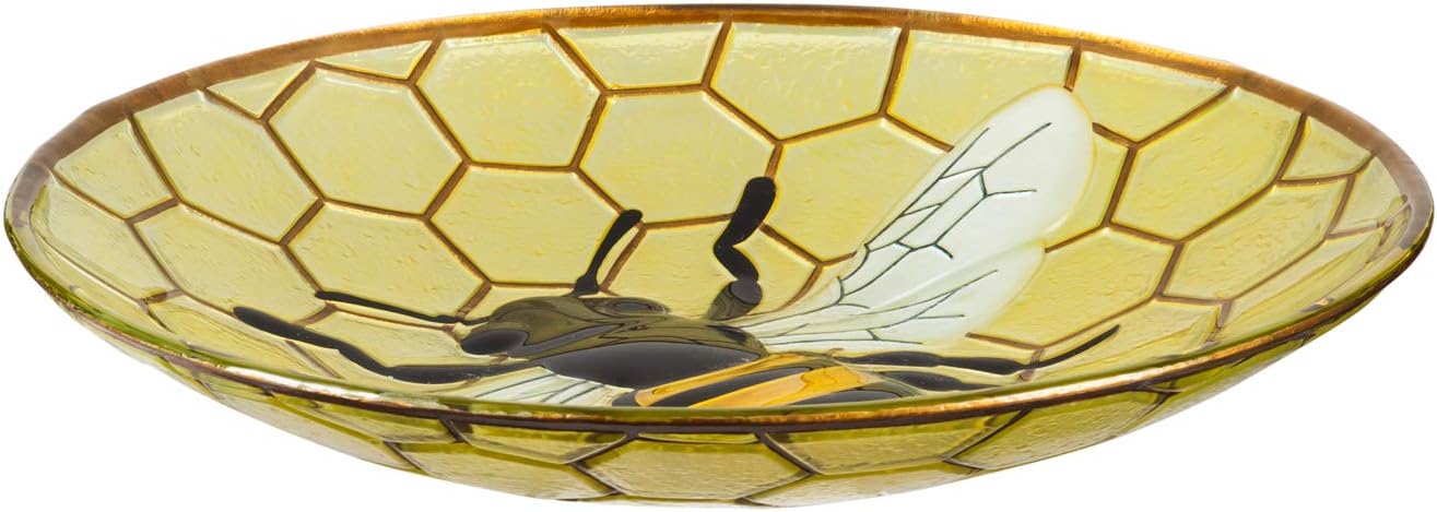 Evergreen Garden Beautiful Summer Bumble Bee Outdoor 18 inch Glass Bird Bath