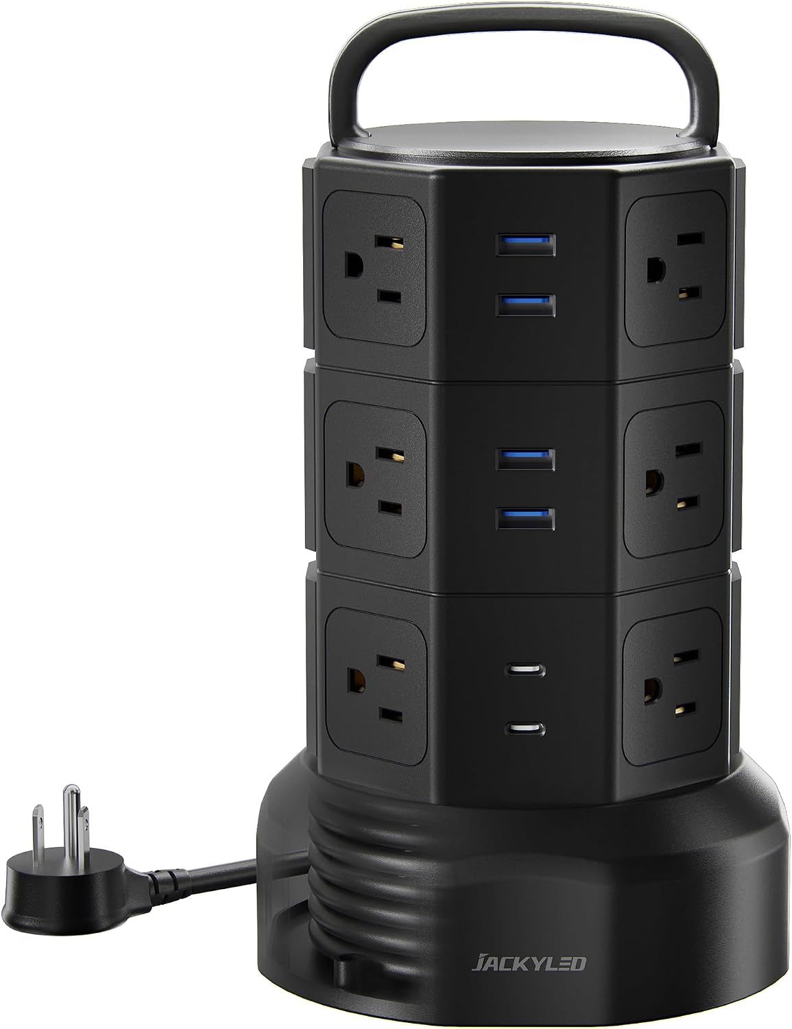 JACKYLED Power Strip Tower Surge Protector, 12 AC 6 USB (2 USB C), 1050J