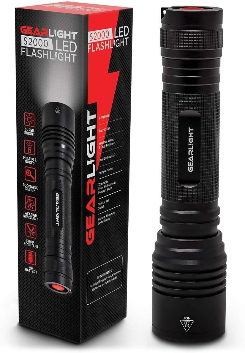 GearLight High-Powered LED Flashlight S1200 - Mid Size, Zoomable, Water Resistant, Handheld Light - High Lumen Camping, Outdoor, Emergency Flashlights - S1200-1 Pack, (Batteries Not Included)