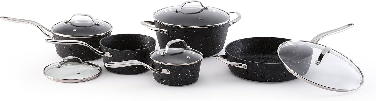 Starfrit The Rock 8PC Non-Stick Cookware Set, Black | Durable Forged Aluminum, Oven Safe, PFOA Free, Easy to Clean