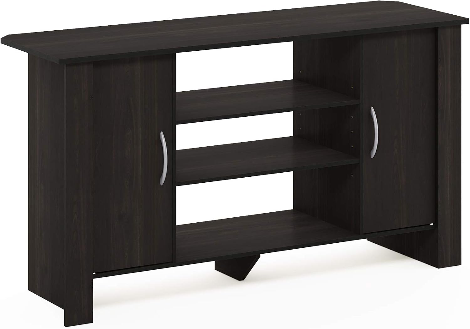 Furinno Econ TV Stand Entertainment Center, Espresso | with Adjustable Shelf, Open Back TV Console with Door Storage for TV up to 50 Inch, for Living Room, Bedroom