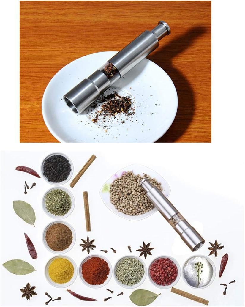 Salt and Pepper Grinder Set of 2, Stainless Steel Push Button Grinder Modern Design Thumb Grinder, for Black Pepper, Sea Salt and Himalayan Salt