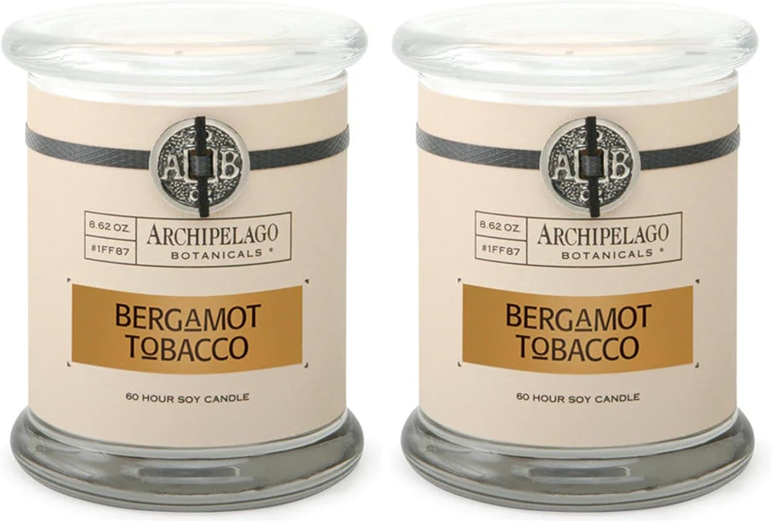 Archipelago Botanicals Bergamot Tobacco Soy Candle, 8.6 oz | Hand-Poured Premium Wax, Burns Approx. 60 Hours, Soy Candle in Glass Jar, 4.5 Inch
