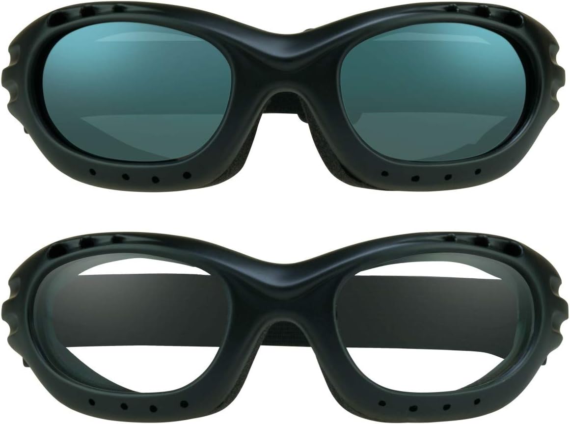 Bikershades Motorcycle Safety Riding Goggles Men Women. Polarized Lens, Smoke, Mirrored Blue or Orange, Clear Yellow Lenses