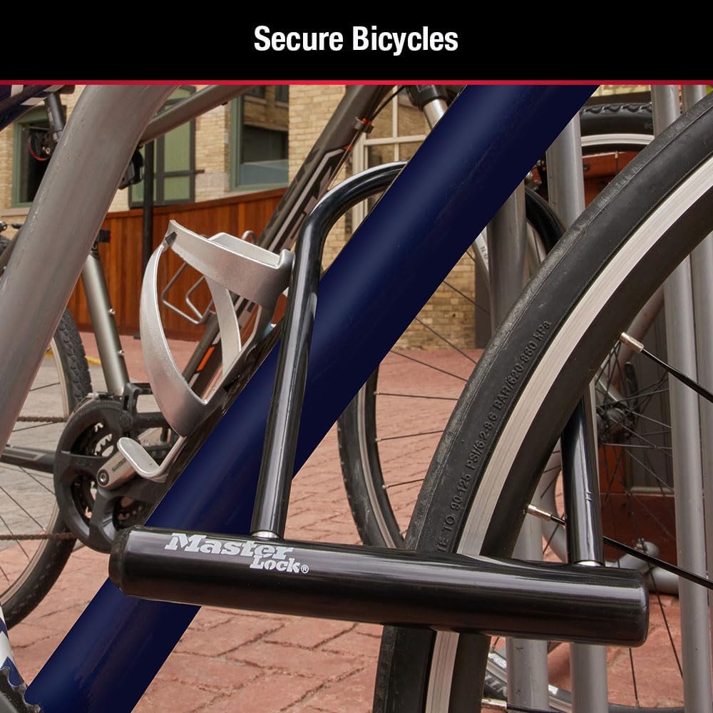 Master Lock Black Bike Lock with Key, Standard Size U-Lock for Bicycles and Other Outdoor Equipment, Anti-Theft Lock for Bikes, 8320D