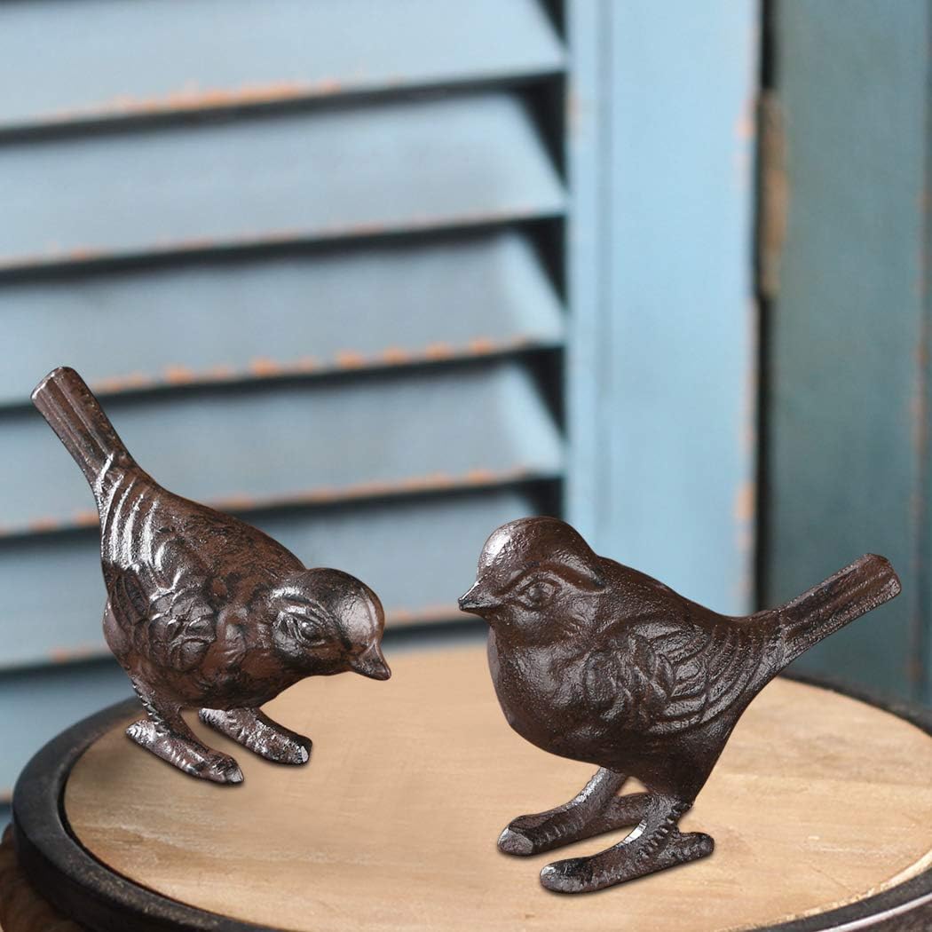 BRASSTAR 2 Pack Rustic Cast Iron Bird Statues, Indoor Outdoor Ornament