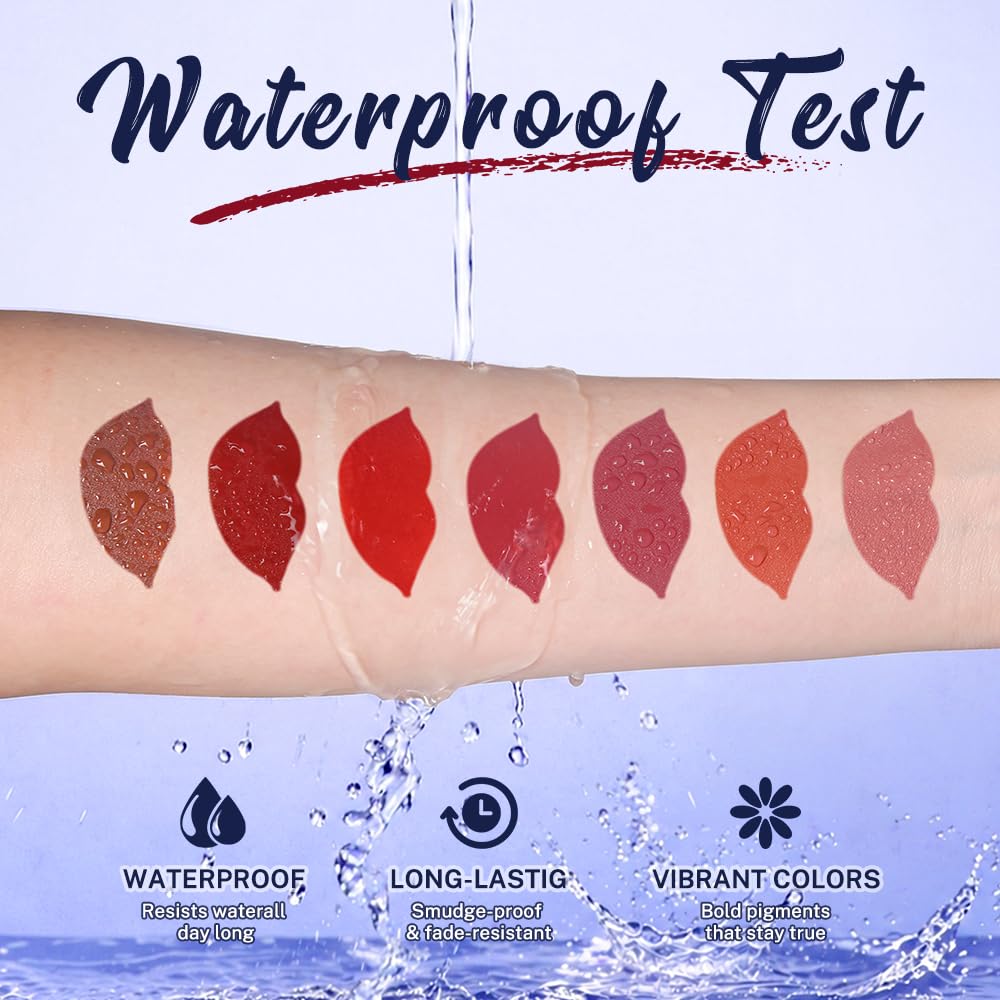 QiBest 7Pcs Matte Liquid Lipstick + 1Pcs Lip Plumper Makeup Set Kit, Pigmented Long Lasting Lip Gloss Set