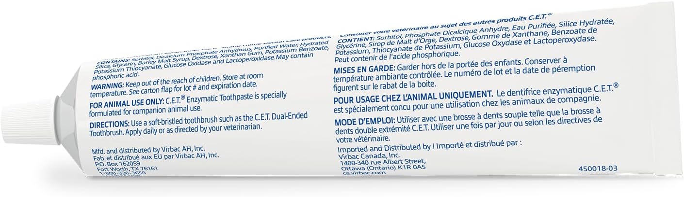 C.E.T. Enzymatic Toothpaste for Dogs and Cats, Vanilla Mint, 2.5oz | Plaque and tartar control for fresh breath, pet dental care toothpaste, Dual enzyme system, vanilla mint flavored toothpaste
