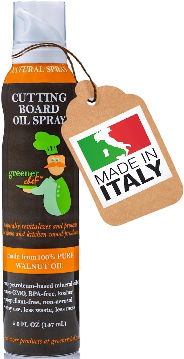 Greener Chef Non Toxic Cutting Board Oil - Innovative Spray for No Mess and Less Waste - Pure Italian Walnut Oil Conditioner for Wood Butcher Blocks