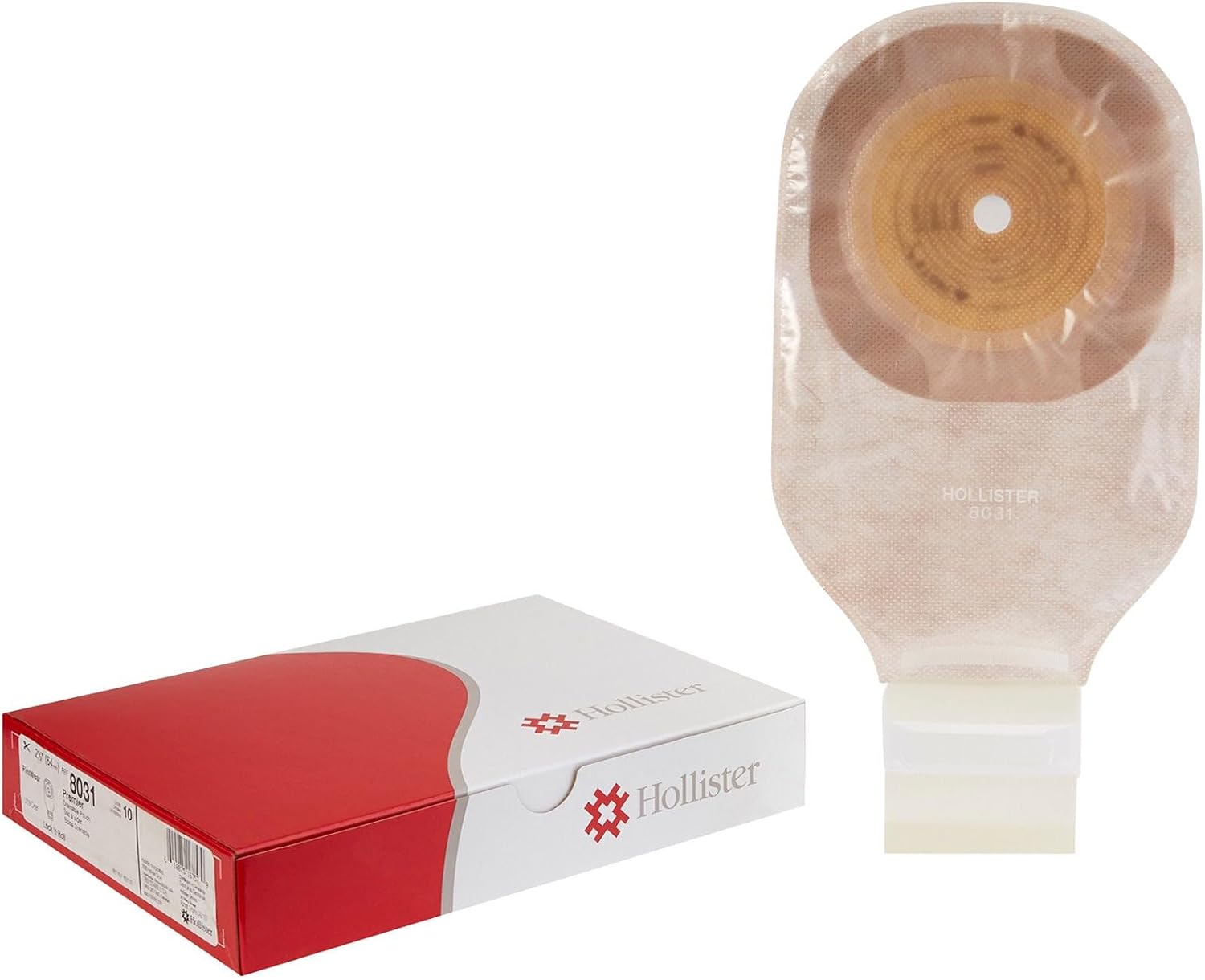 Hollister 8031 Premier 1-Piece 12” Drainable Ostomy Pouch & Flat FlexWear Skin Barrier, Pack of 10, Ultra-Clear