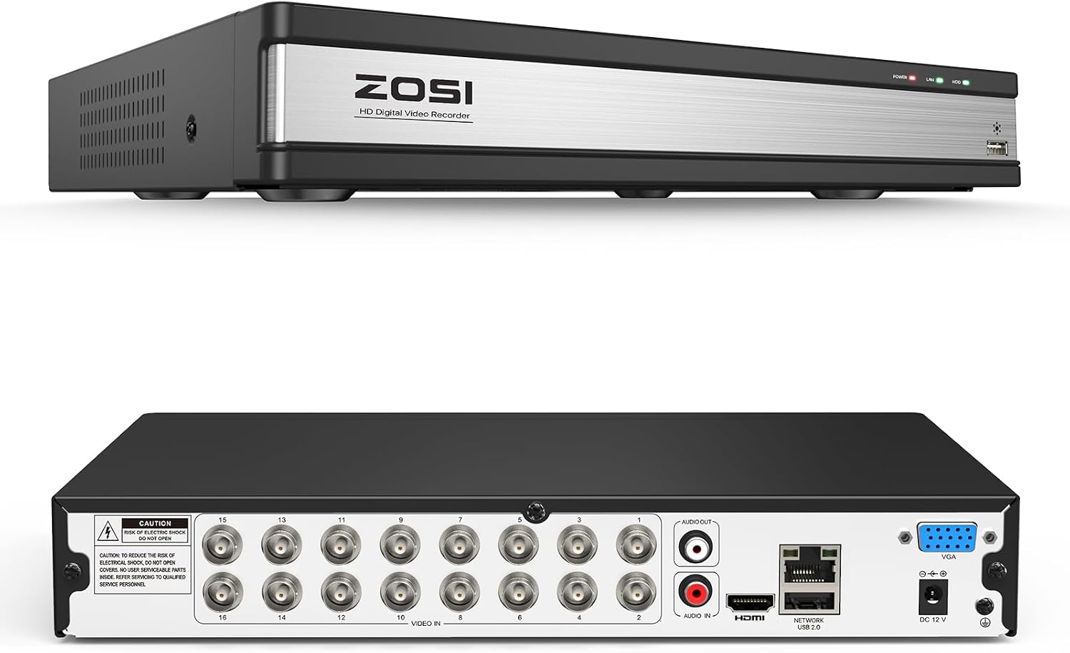 ZOSI H.265+ 16 Channel 3K Lite Security DVR Recorder, Hybrid 4-in-1, NO HDD