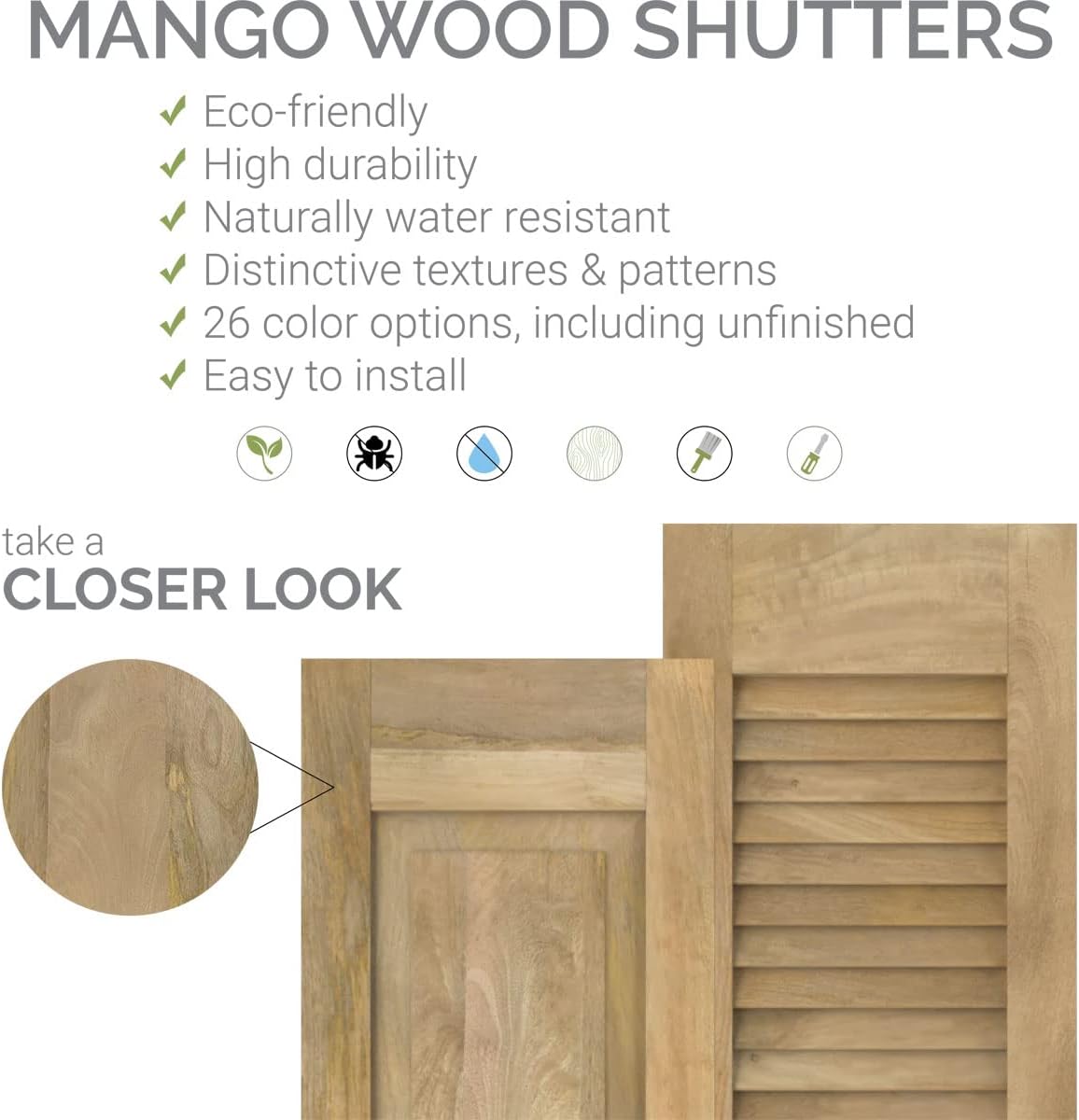 17 1/2"W x 48"H Americraft Five Board (2 Batten) Exterior Real Wood Joined Board-n-Batten Shutters w/Z-Bar (Per Pair), Unfinished