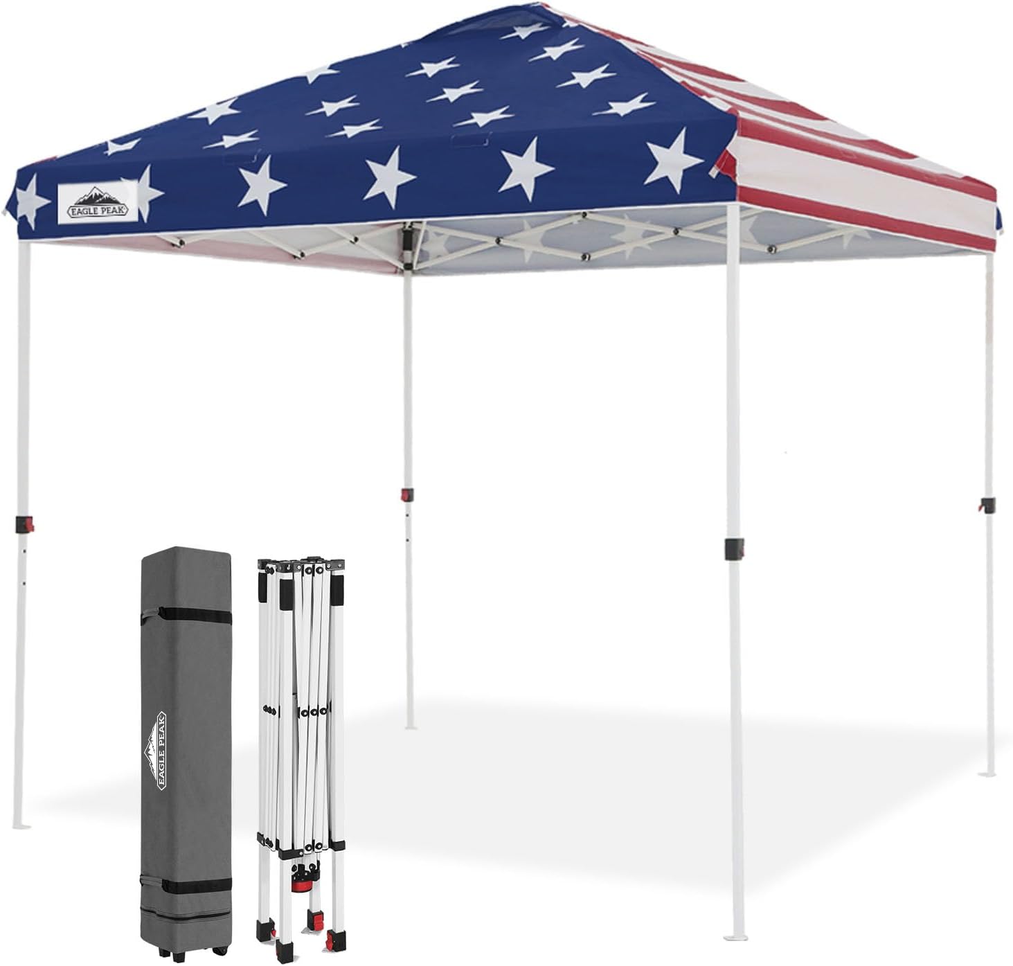 EAGLE PEAK 10x10 Pop Up Canopy Tent Easy Up Canopy Outdoor, White | Patented PeakPush™ Center Lock, 1 Person Setup Portable Pop Up Tent, Beach, Markets, Camping Sport Events, Wheeled Carry Bag