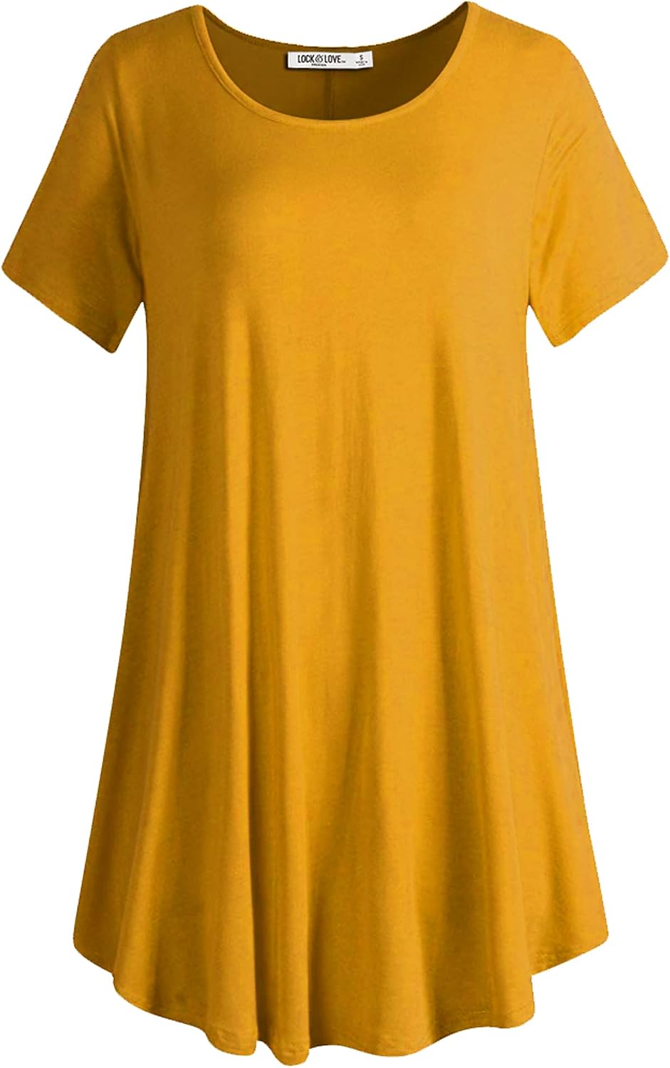 Lock and Love Women Solid Short Sleeve/Sleeveless Tunic for Leggings Swing Tunic Flare Tank Tops S-5XL Plus Size Made in USA