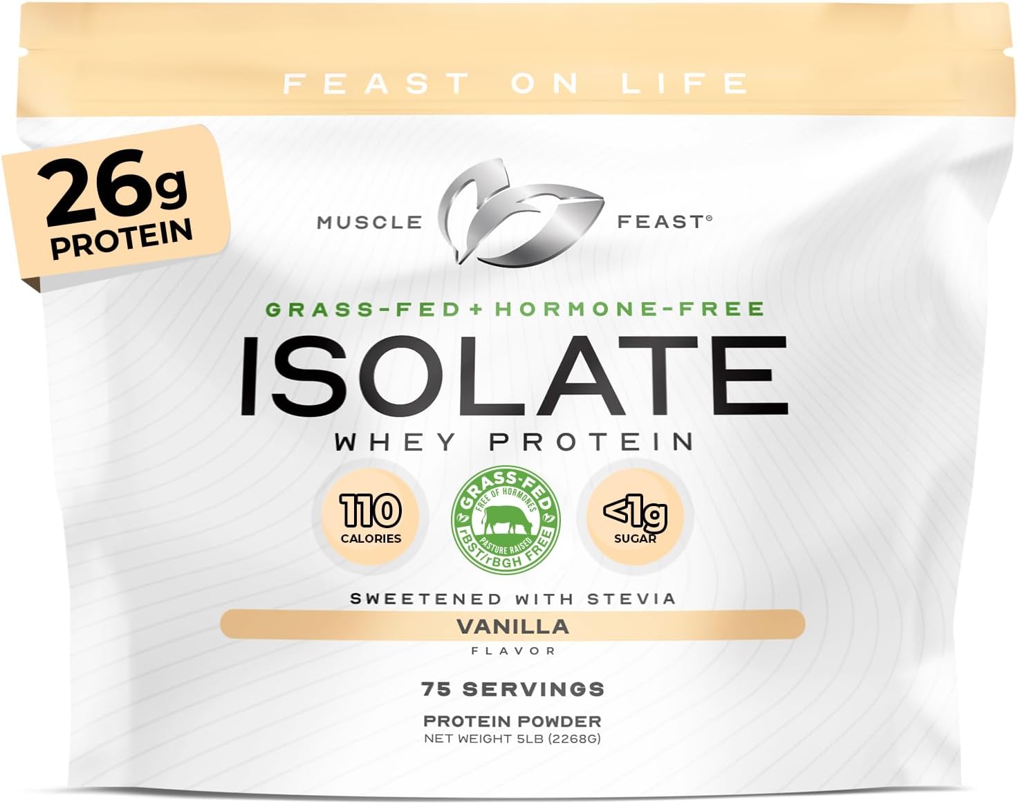 Muscle Feast Grass-Fed Whey Protein Isolate Powder, Chocolate (2lb) | All Natural Hormone Free Pasture Raised, Whey Isolate Protein for Men & Women, Clean, Non-GMO, Delicious Isolate Protein