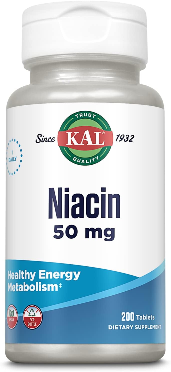 Kal 50 Mg Niacin Tablets, 200 Count | Healthy Metabolism, Skin, Nerve & Digestive Support - Vitamin B3 - 200 Servings - Vegetarian, Lab Verified