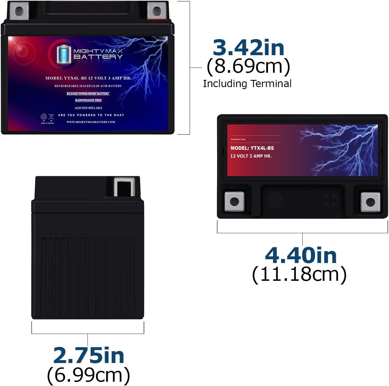 Mighty Max Battery YTX4L-BS SLA Battery for Motorcycle, Scooter, ATV