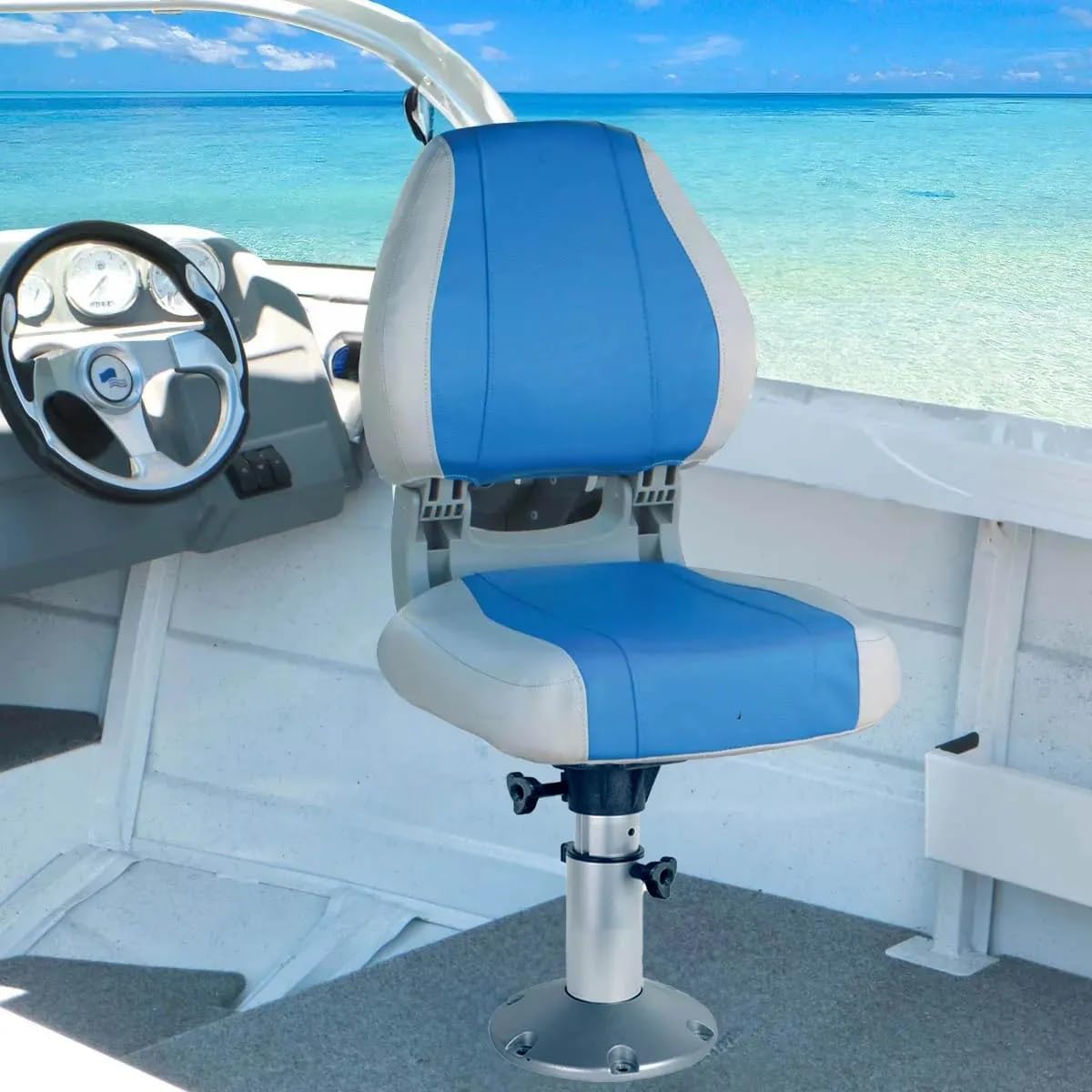 Oceansouth Adjustable Boat Seat Pedestal 13”-19” | Marine Grade Aluminum & Nylon | 360° Swivel Seat Base | Heavy Duty Adjustable Boat Seat Mount