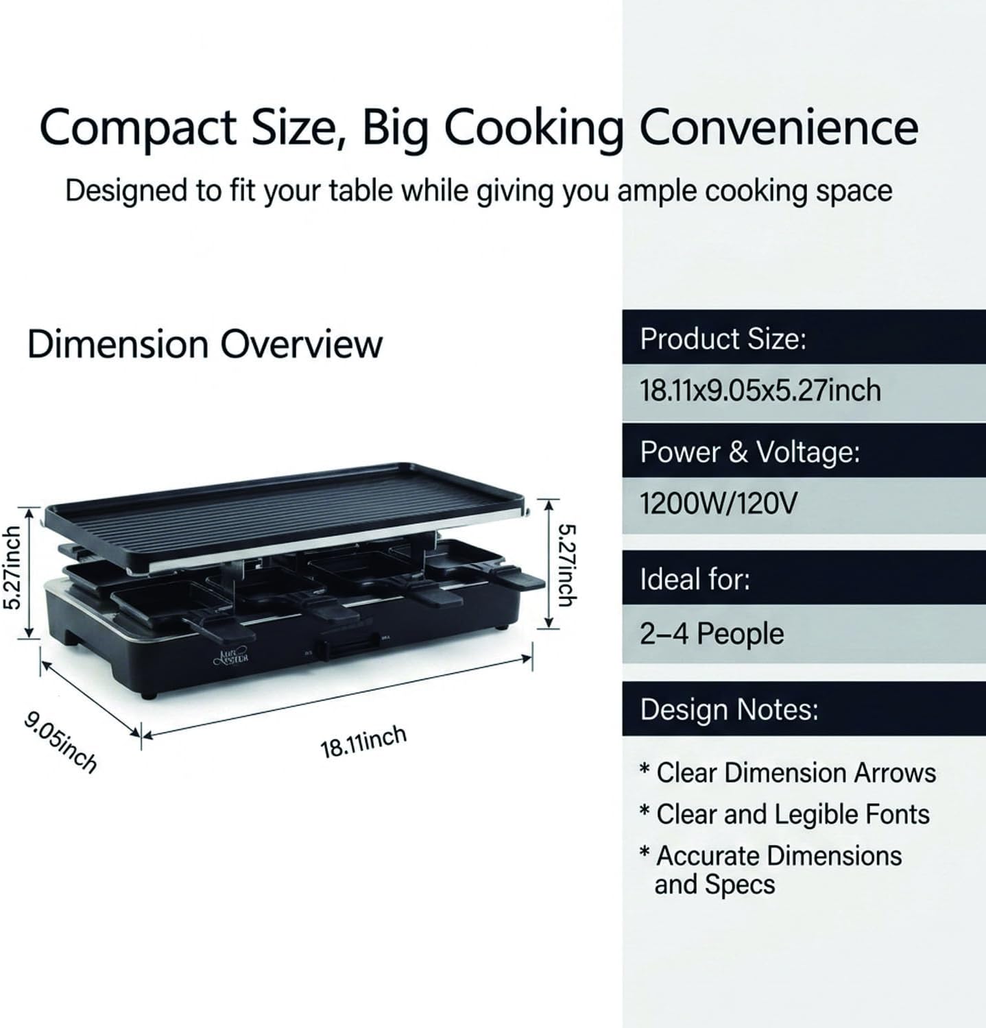 Artestia 1700W Raclette Electric Party Grill for 6–8 People | Korean BBQ Table Grill & Raclette Cheese Melting Grill, Nonstick & Granite Plates