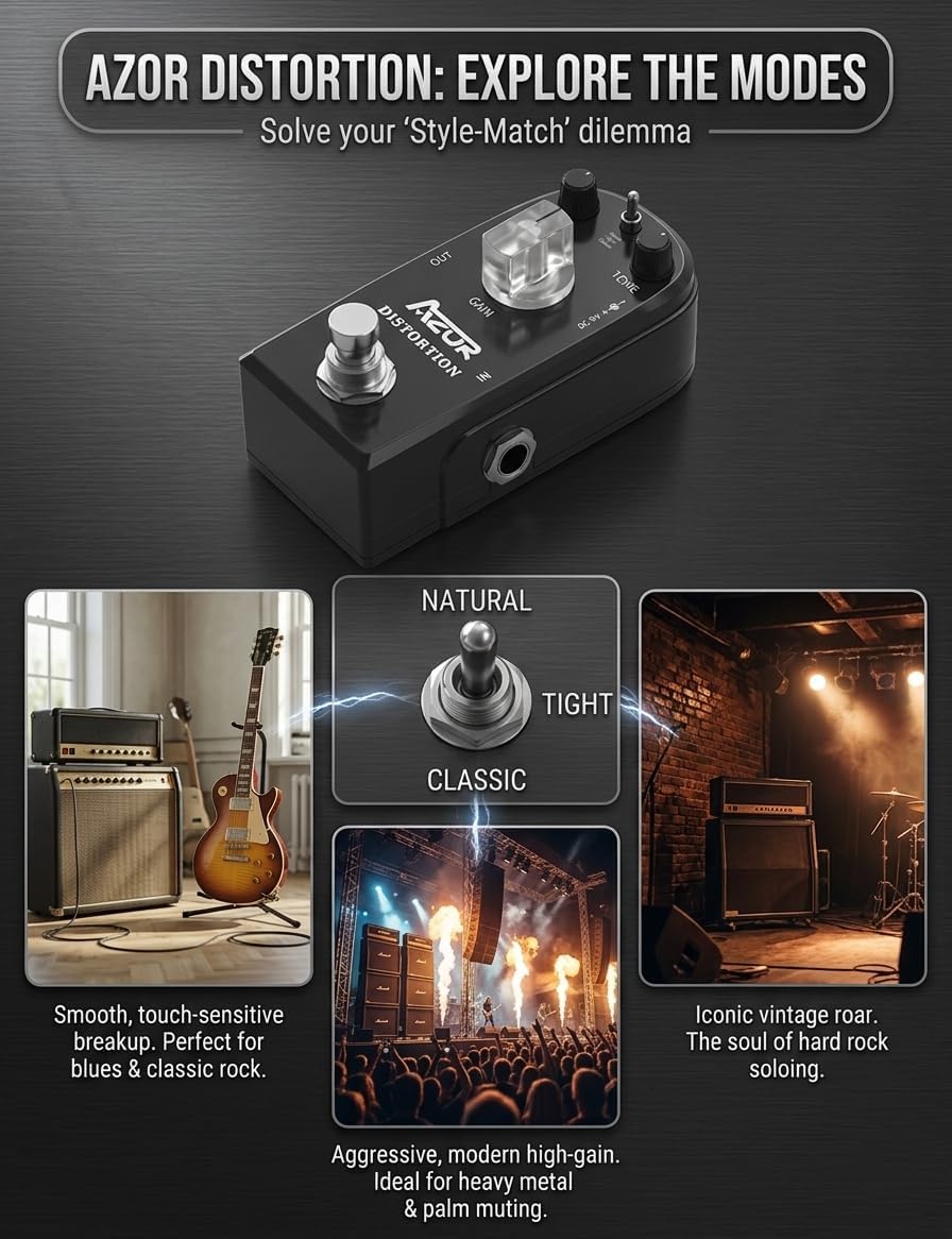AZOR 5 Band Bass EQ Pedal, Aluminium Alloy True Bypass Equalizer Effect Pedal, Compact Mini Tone Control Pedal for Electric Bass Guitar