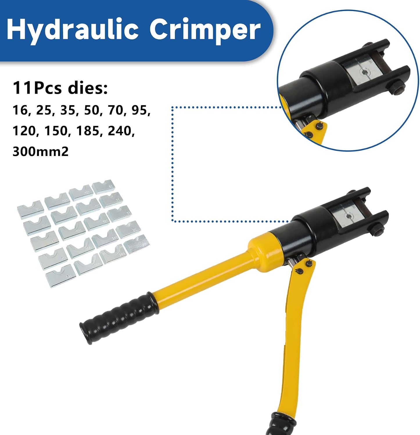 WFLNHB 16 Ton Hydraulic Wire Cable Lug Terminal Crimper Crimping Tool with 11 Dies YQK-300 Fit for for Welding Cables