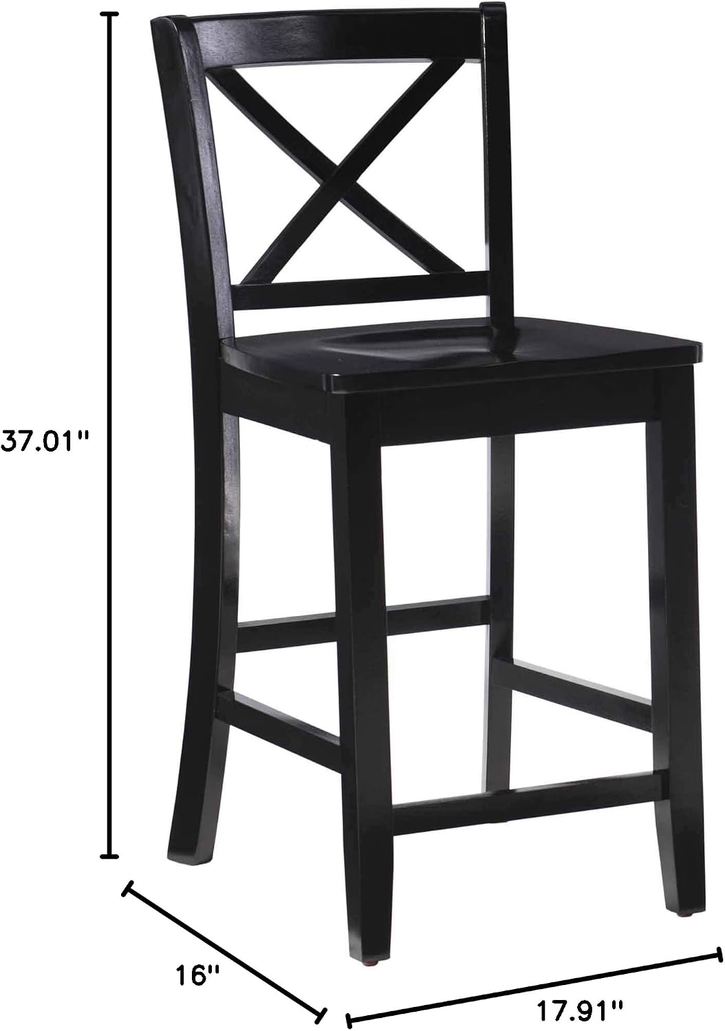 Linon Home Dcor Black X Back Counter Stool, 16" W x 17.91" D x 37.01" H