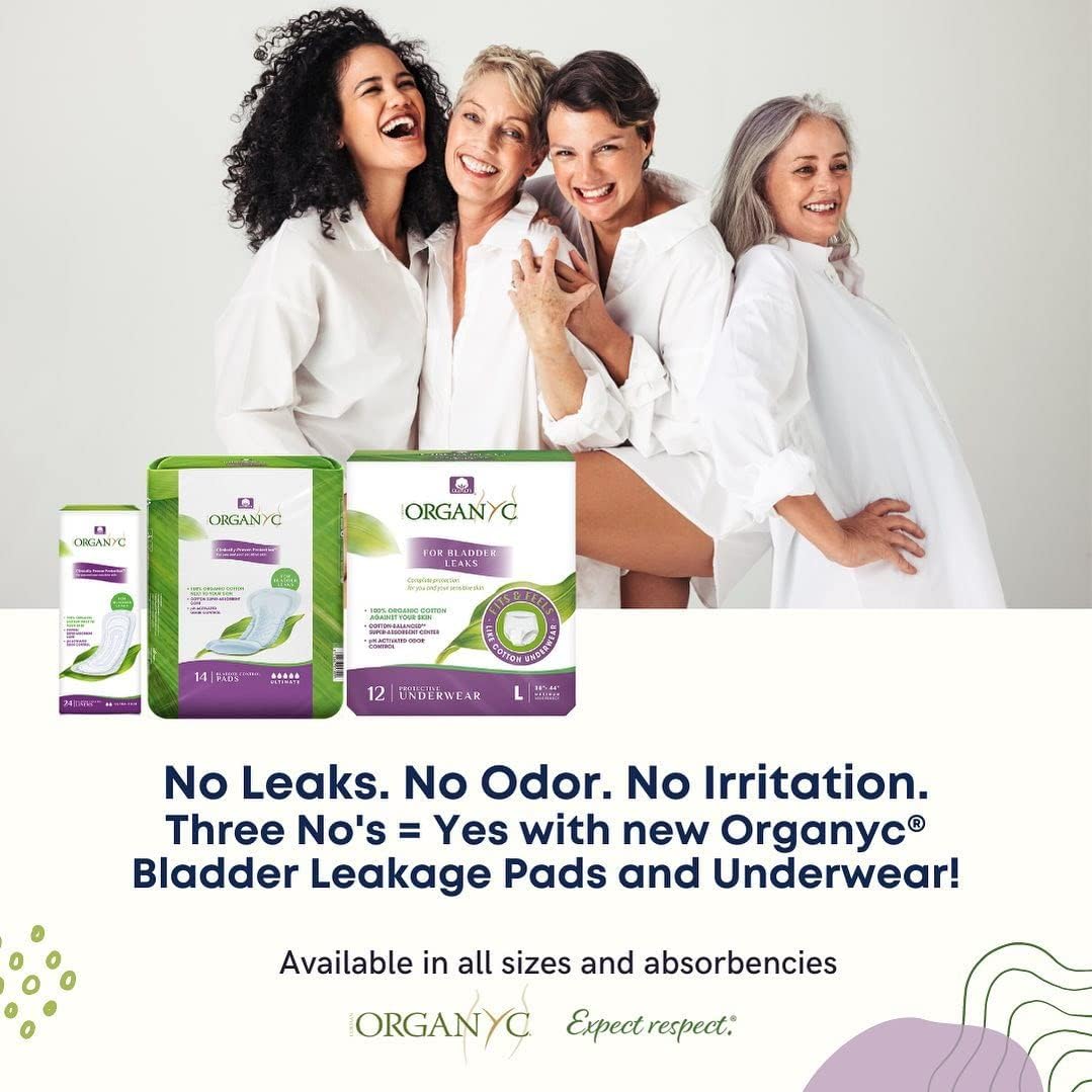 Organyc – 100% Organic Cotton Light Incontinence Pads for Bladder Leaks (Maximum, 16 Count(1 Pack))
