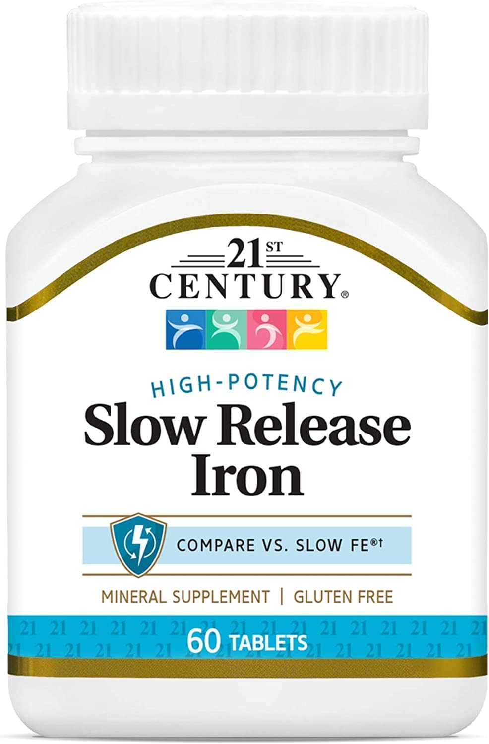 21st Century Slow Release Iron 45mg Tablets, Gentle on Stomach, 60 Count | High-Potency Ferrous Sulfate, Compare VS. Slow FE® & Healthy Red Blood Cells, Gluten Free, No Added Yeast, For Women & Men