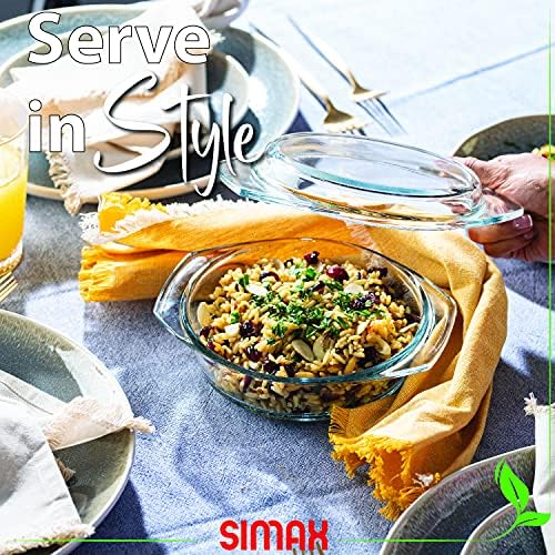 Glass Casserole Dish, Clear Glass Round Casserole Dish with Lid and Handles, 1 Quart Covered Bowl for Cooking, Baking, Serving, Microwave, Dishwasher