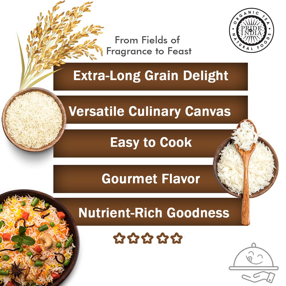 Pride Of India - Extra Long Indian Basmati Rice - Naturally Aged Aromatic Grain, 1.5 Pound Jar
