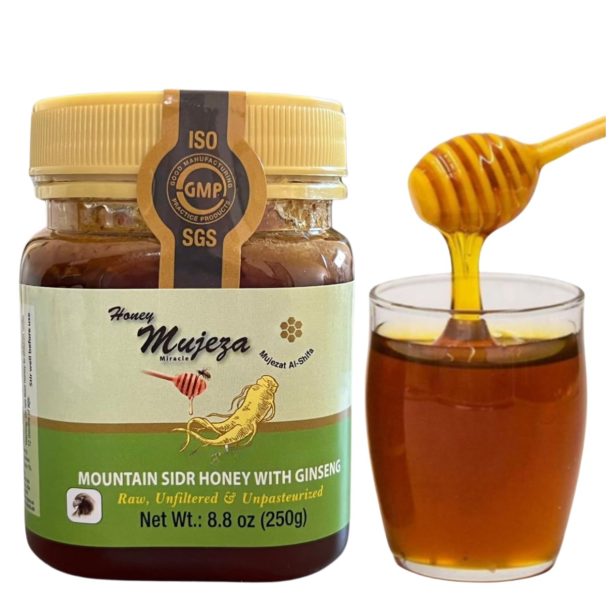 Authentic Mountain Sidr Honey - Jujube Honey, Supports Mental Health, Memory and Cognition, 100% Natural, Raw Liquid Honey, Gluten Free (500g / 17.6oz)