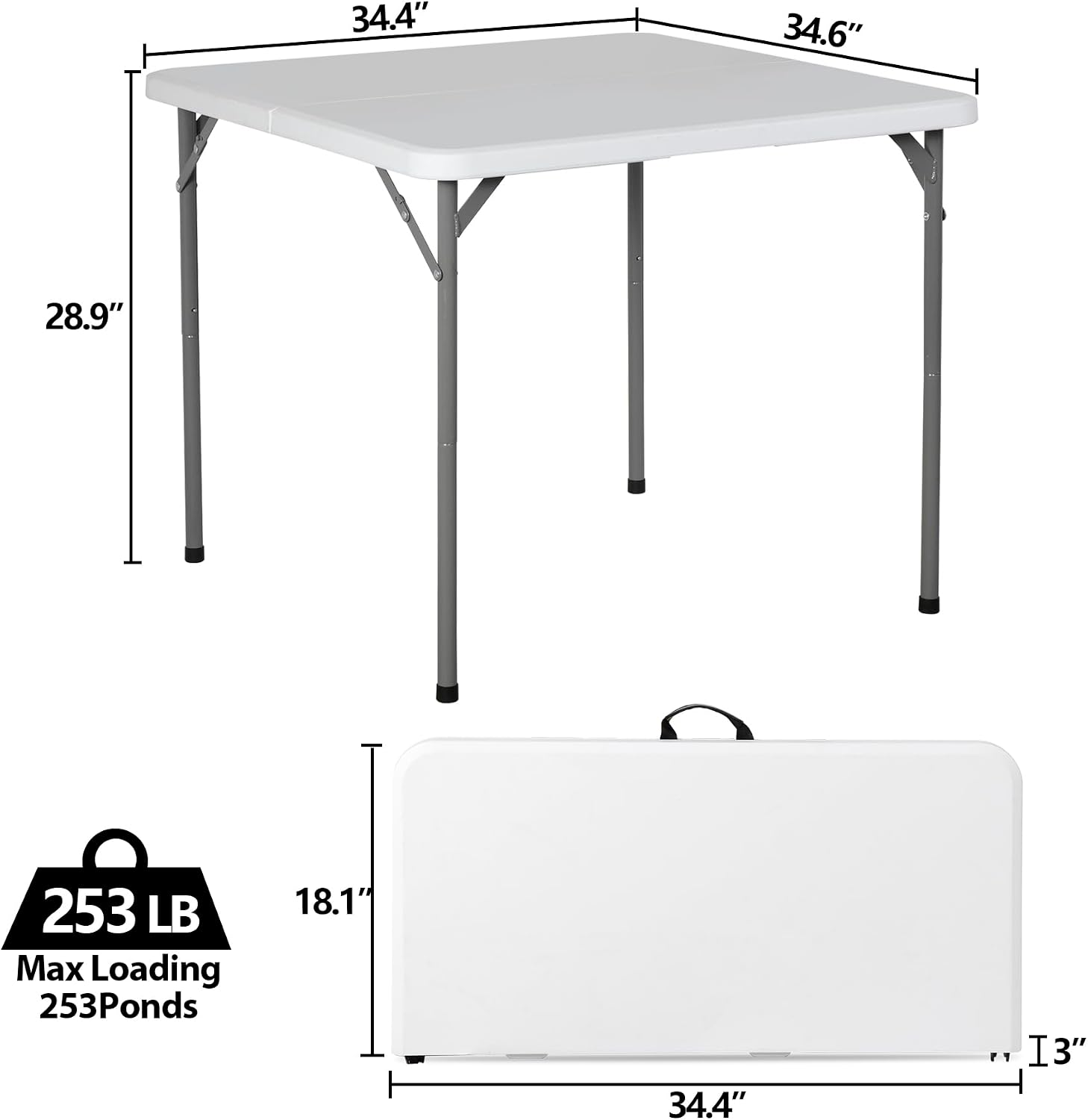 ZENY 6ft Folding Table, Portable Picnic Table, Plastic Table for Indoor Outdoor Picnic, Party, Camping, Heavy Duty Fold-up Table with Handle, White