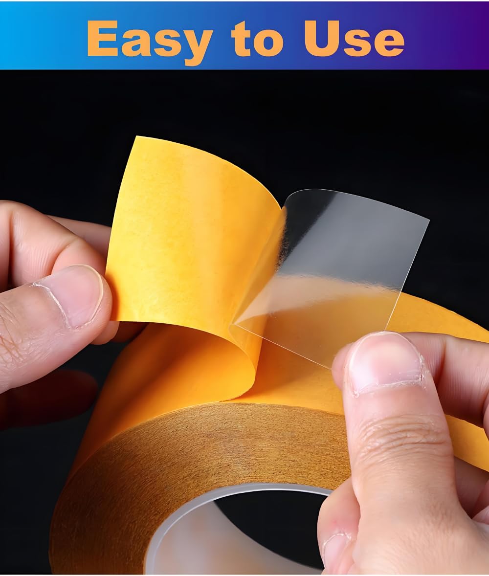 Ultra-Thin Clear Double Sided Tape Heavy Duty 2-Inch x 50 Feet Two Sides Strong Stick Mounting Adhesive Tape for Arts & Crafts, Fix Carpet