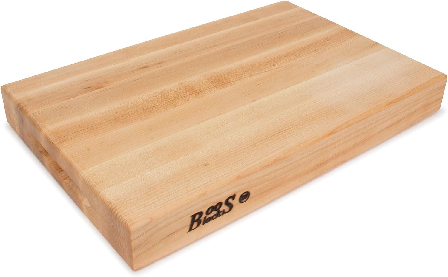 John Boos Handle Boards Series Rectangular Wooden Maple Cutting Board 24”x18” – 2.25” Thick, 30-lb Reversible Butcher Block with Juice Groove, Edge-Grain & Metal Handles