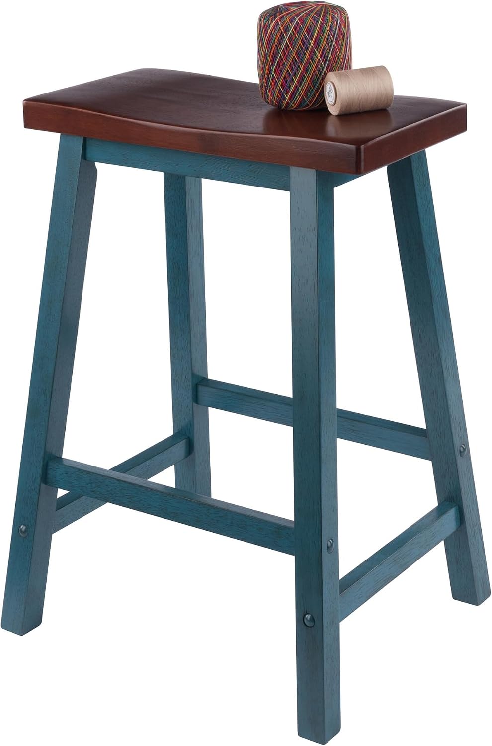 Winsome Satori Saddle Seat Counter Stool, Walnut, 24" | Classic Backless Bar Chairs for Kitchen & Dining Room Seating, Timeless Essential Furniture for Home, Dorm, Apartments